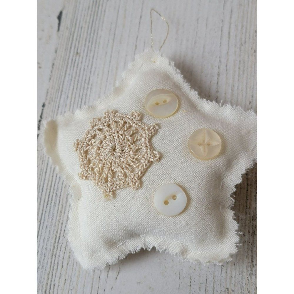 White plush‎ star handmade button ornament Xmas decor